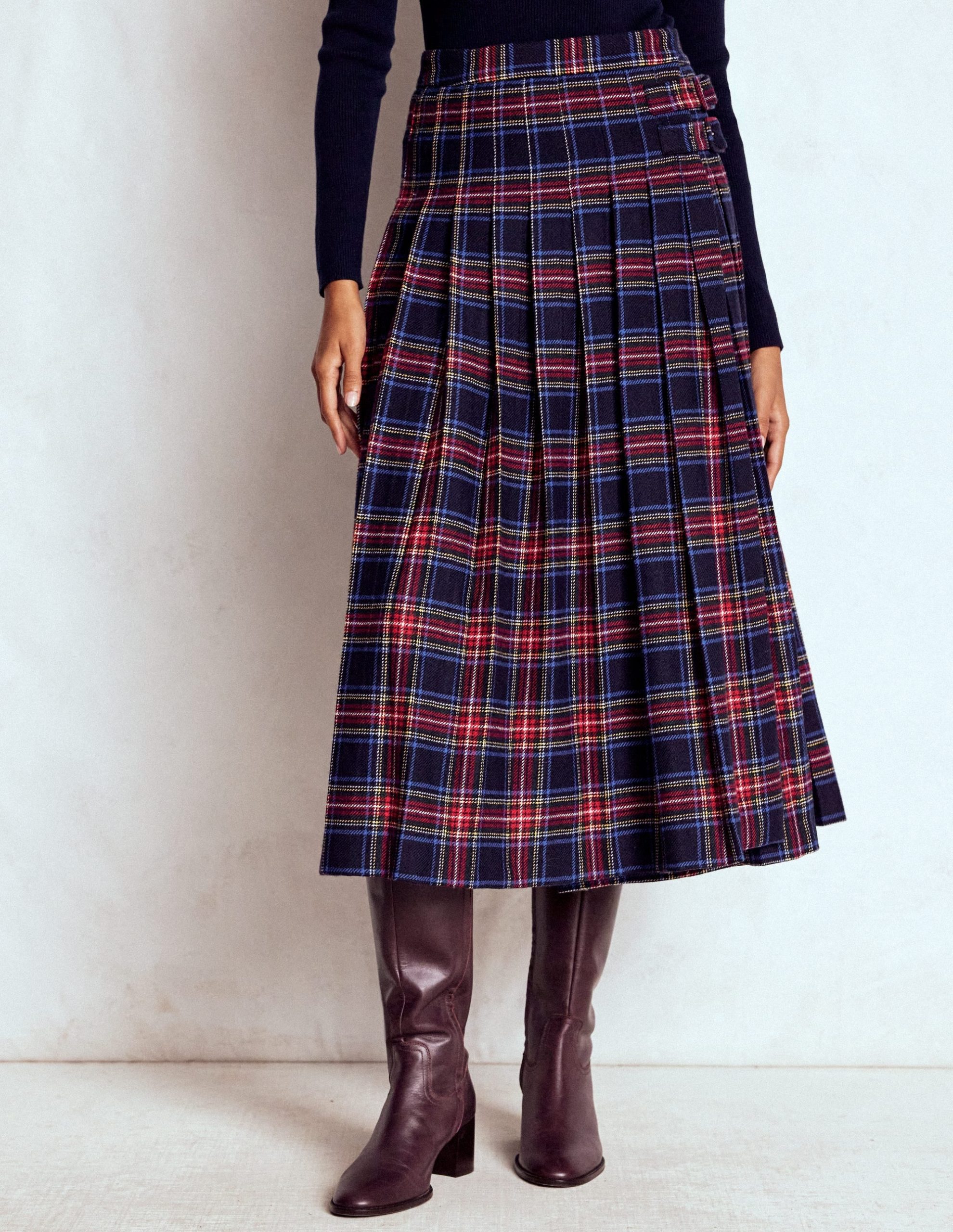 Josephine Wool Kilt Skirt-Navy. Green and Red Check - Image 5
