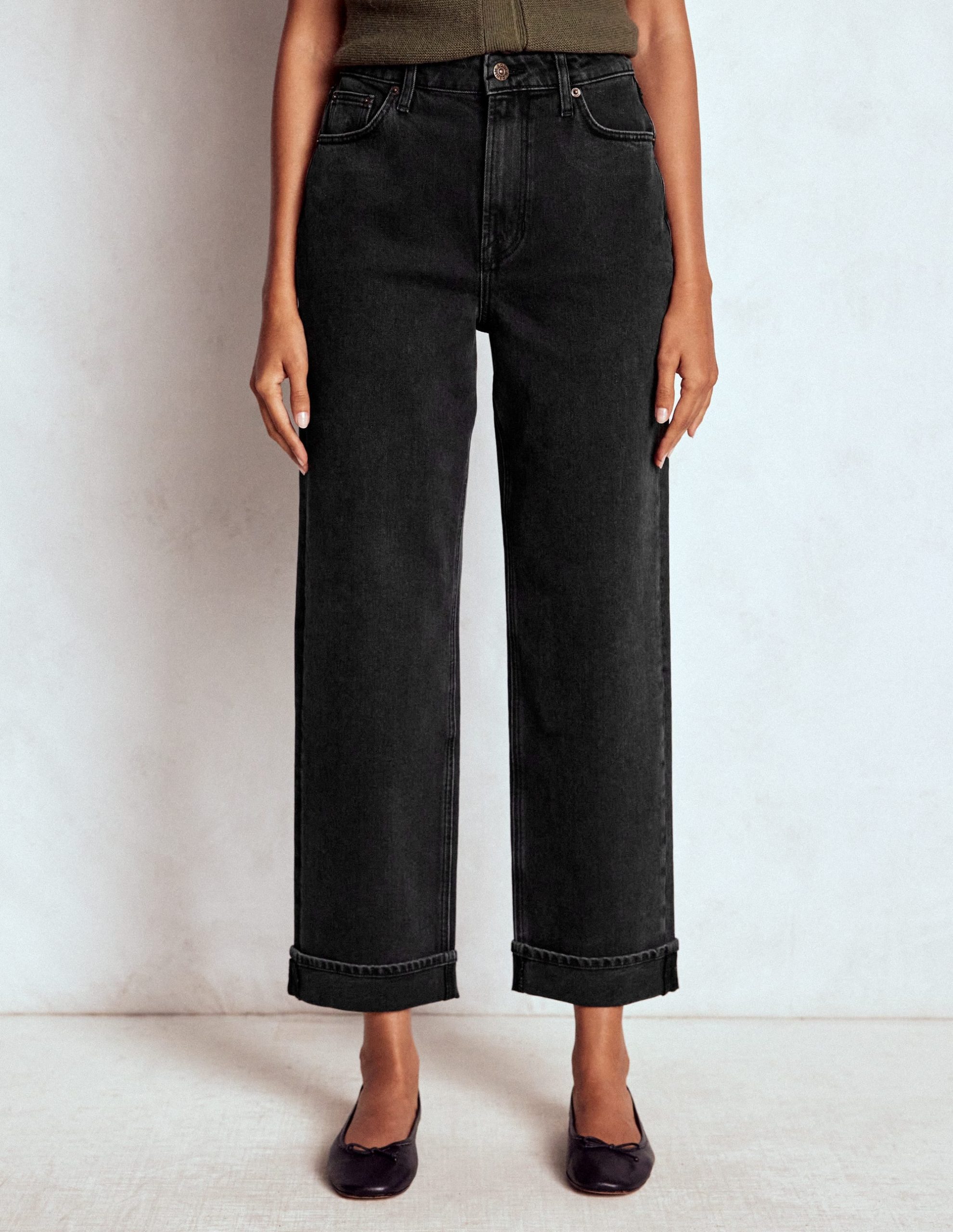 Mid Rise Straight Leg Jeans-Washed Black - Image 4