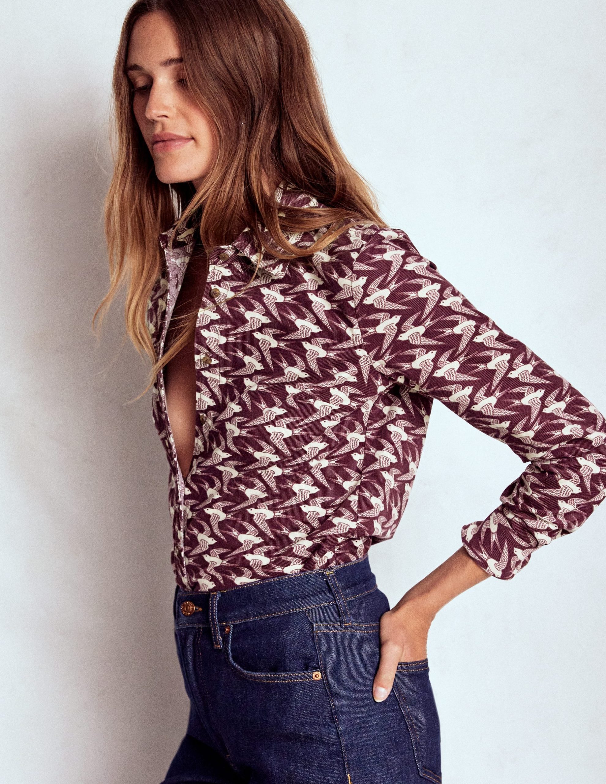 Sienna Cord Shirt-Dark Cherry. Swooping Swallow - Image 3