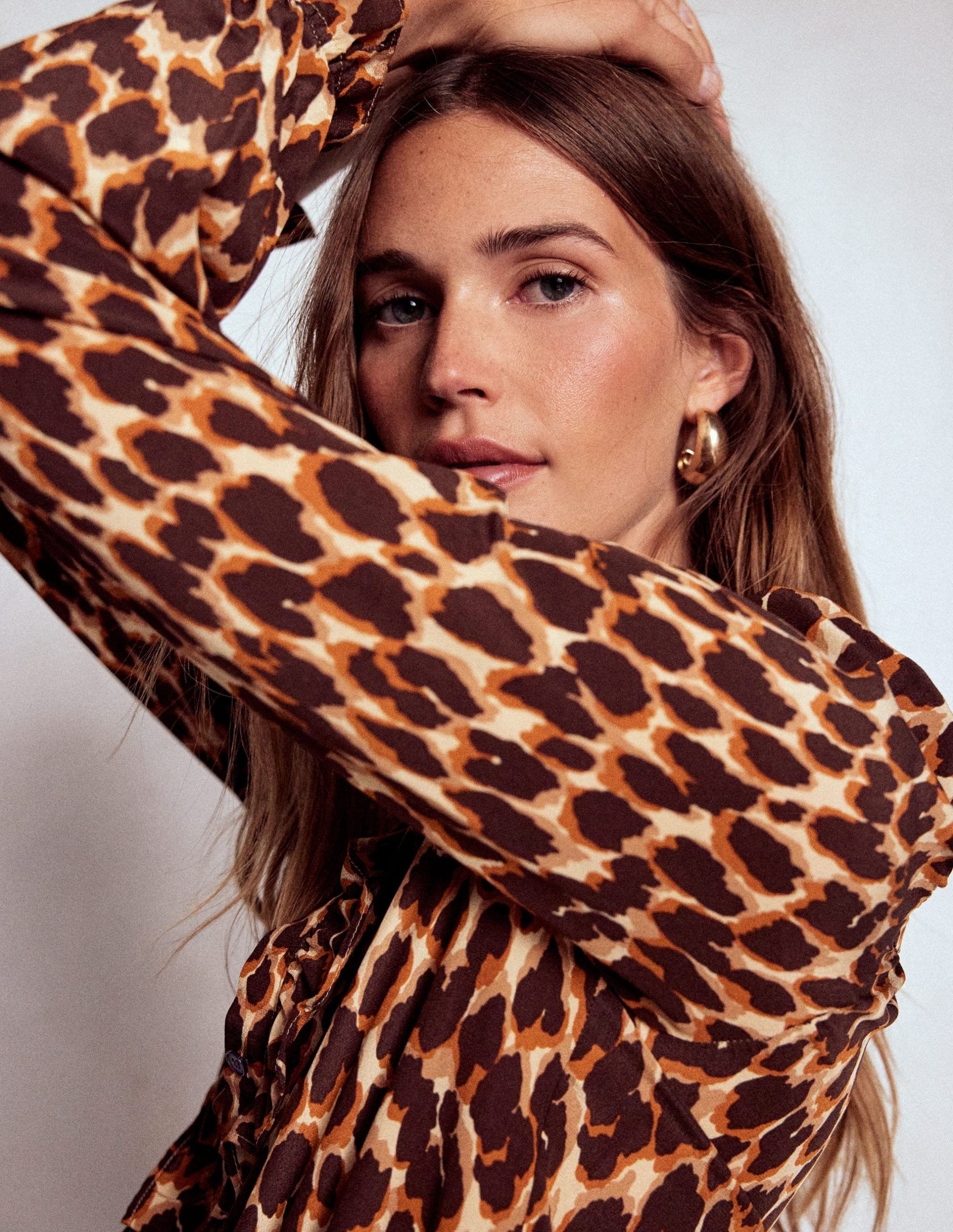 Alice Frill Front Silk Top-Leopard Spots