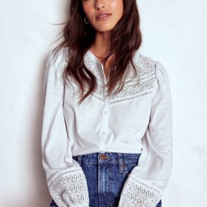 Pippa Broderie Jersey Shirt-White