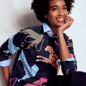 Rosa Printed Sweatshirt-Navy. Leaping Leopard