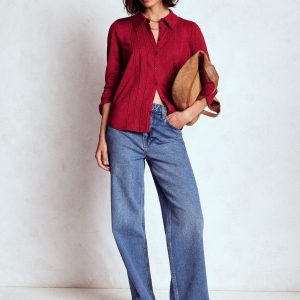 Picot Trim Jersey Shirt-Crimson Red