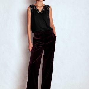 Silk-blend Lace Trim Cami Top-Black