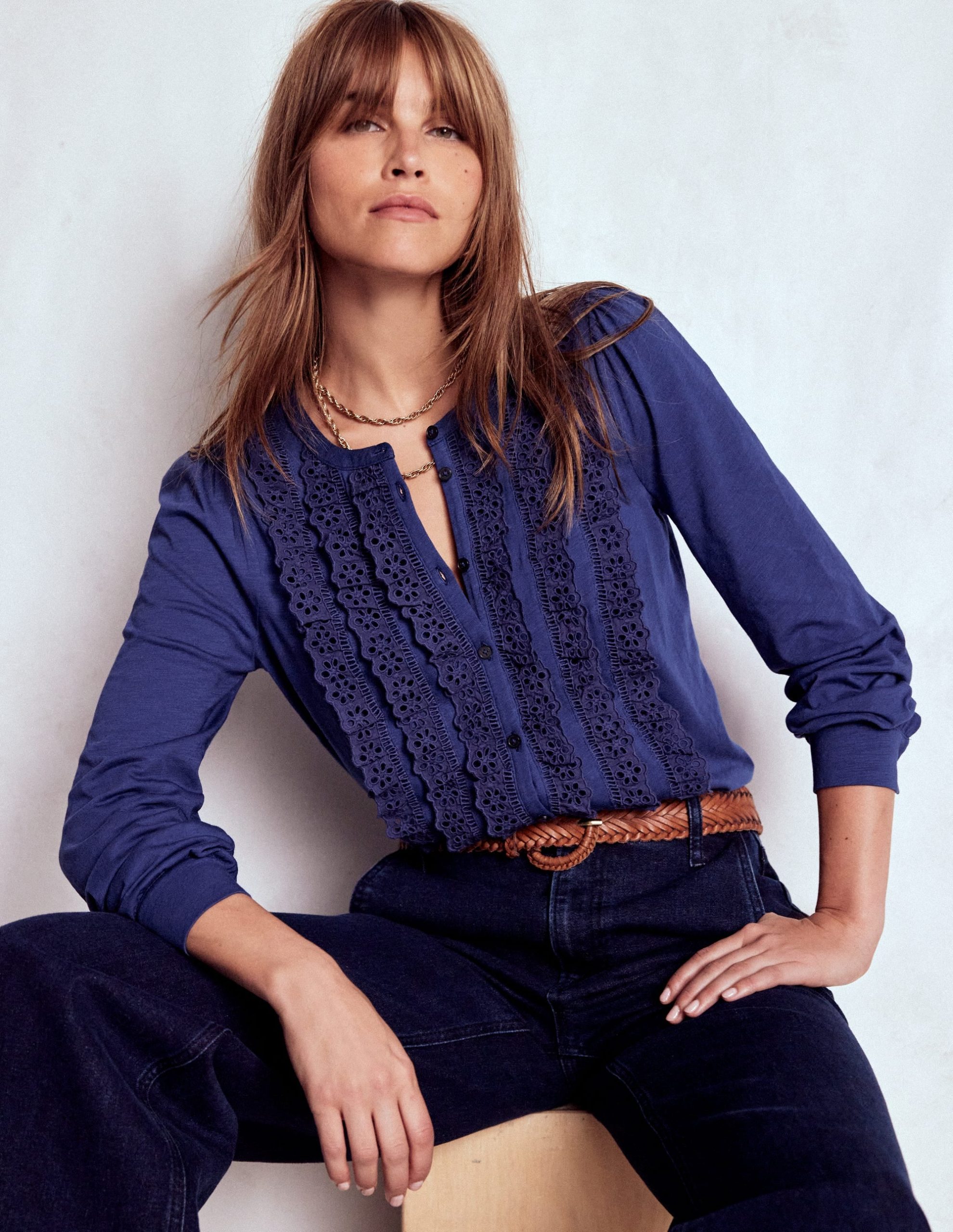Broderie Ruffle Jersey Shirt-Starboard Blue - Image 2