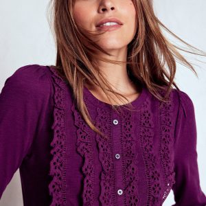 Broderie Ruffle Jersey Shirt-Plum Jam