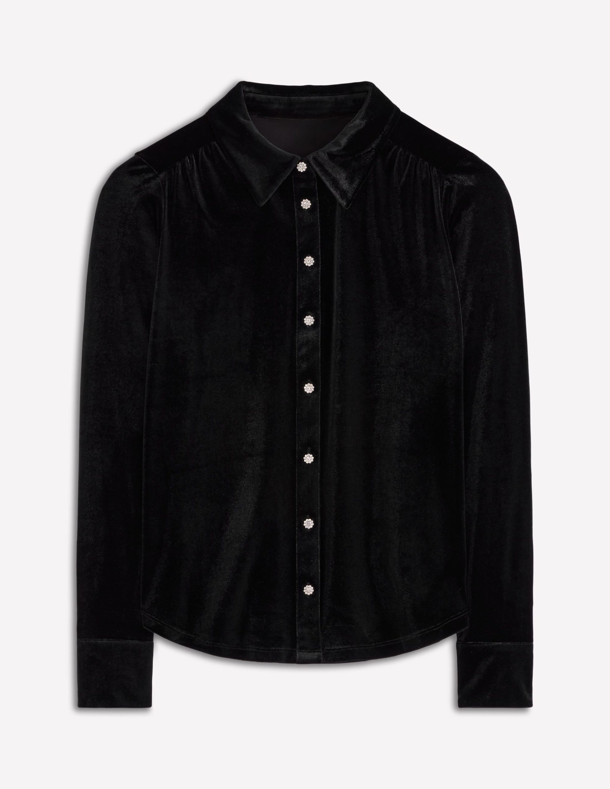 Jewel Button Velvet Shirt-Black - Image 5