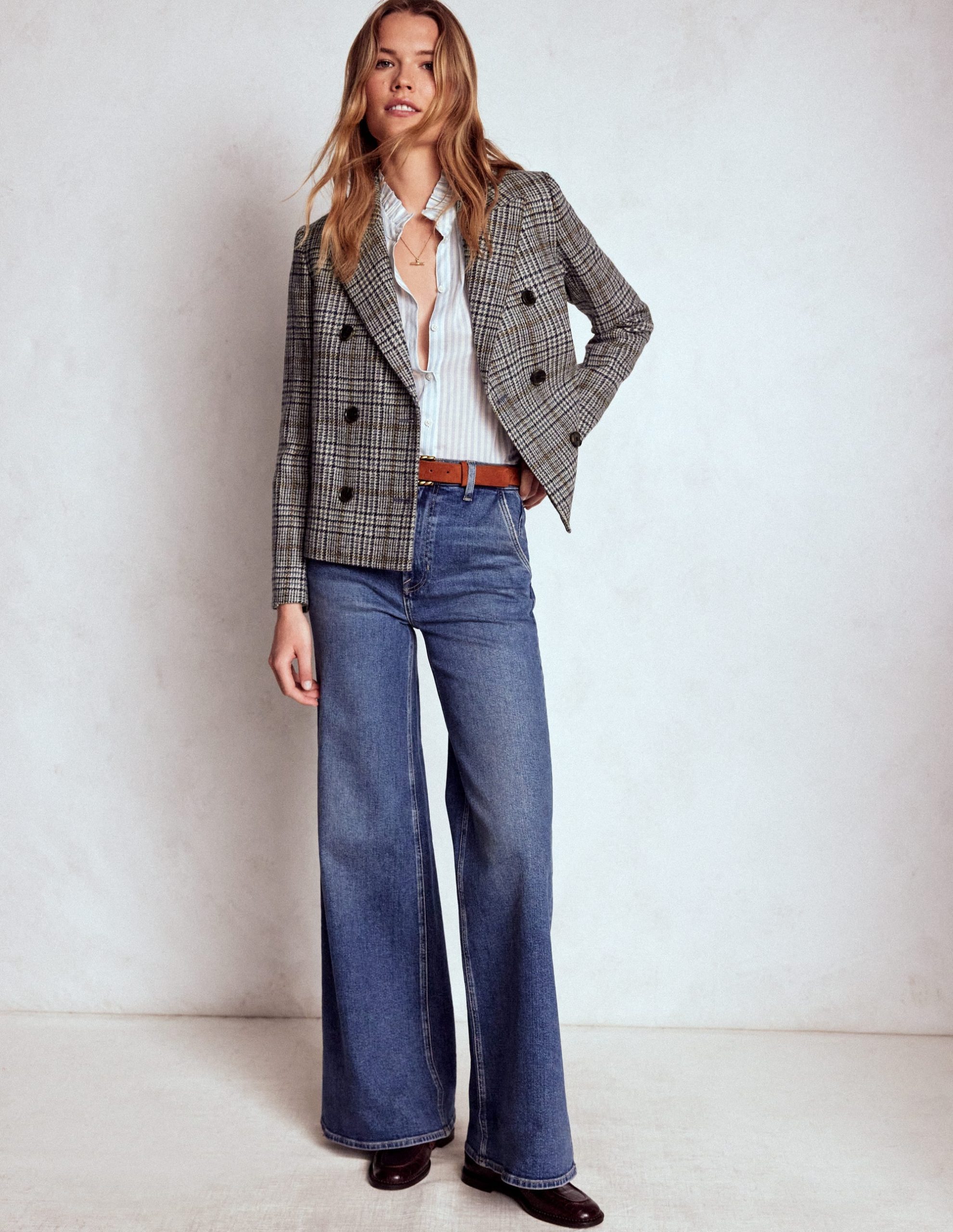 Boxy Double Breasted Blazer-Blue and Grey Prince of Wales - Image 3