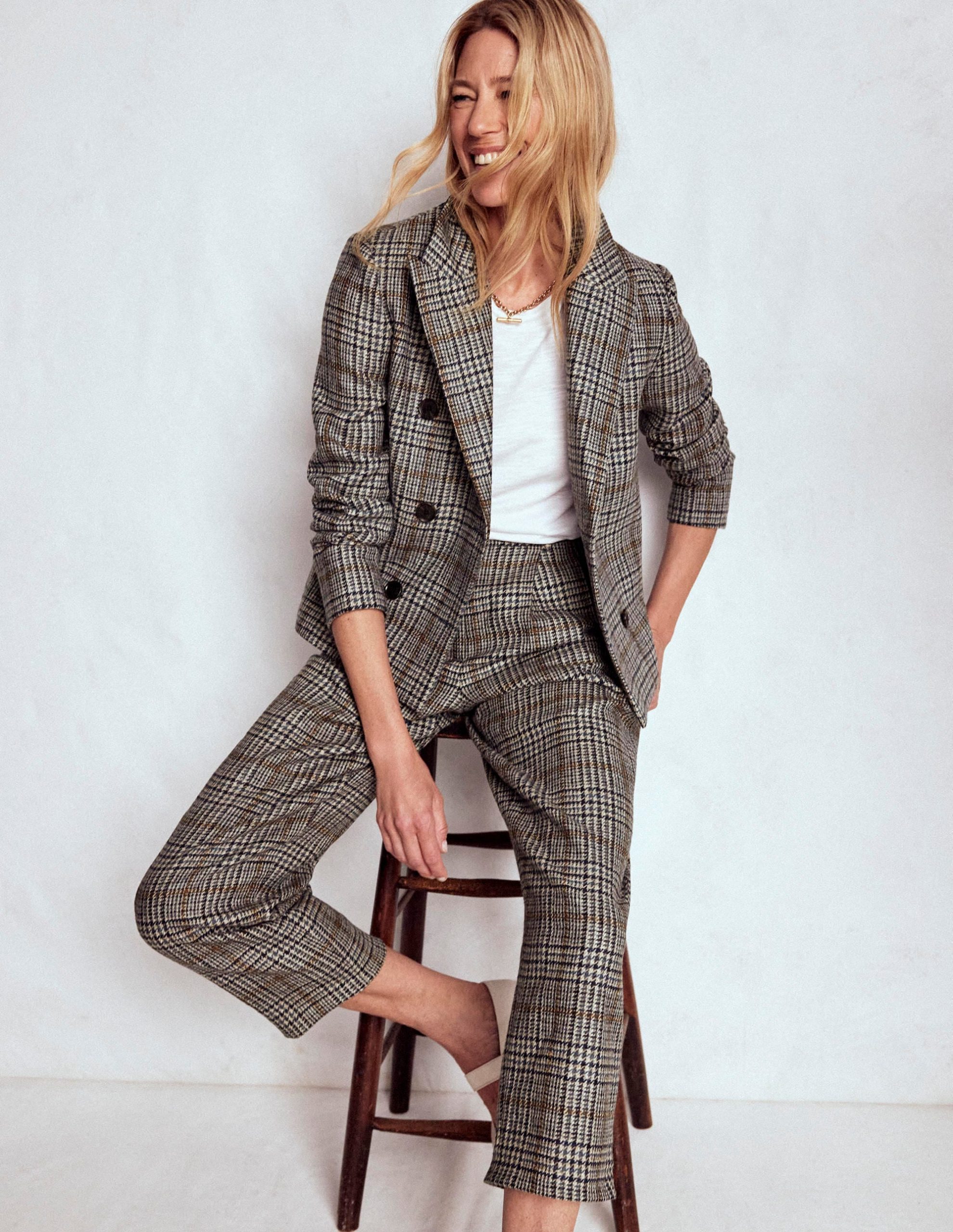 Boxy Double Breasted Blazer-Blue and Grey Prince of Wales - Image 5