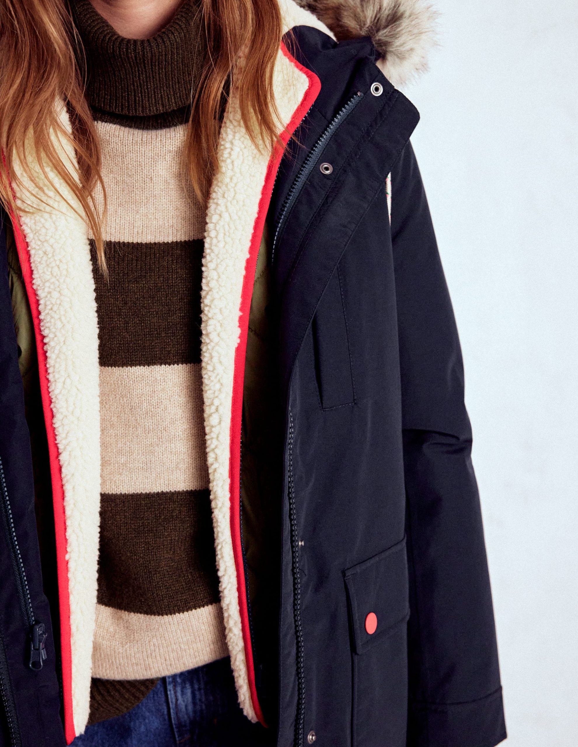 4-In-1 Hooded Parka-Navy. Green. Natural Borg - Image 3