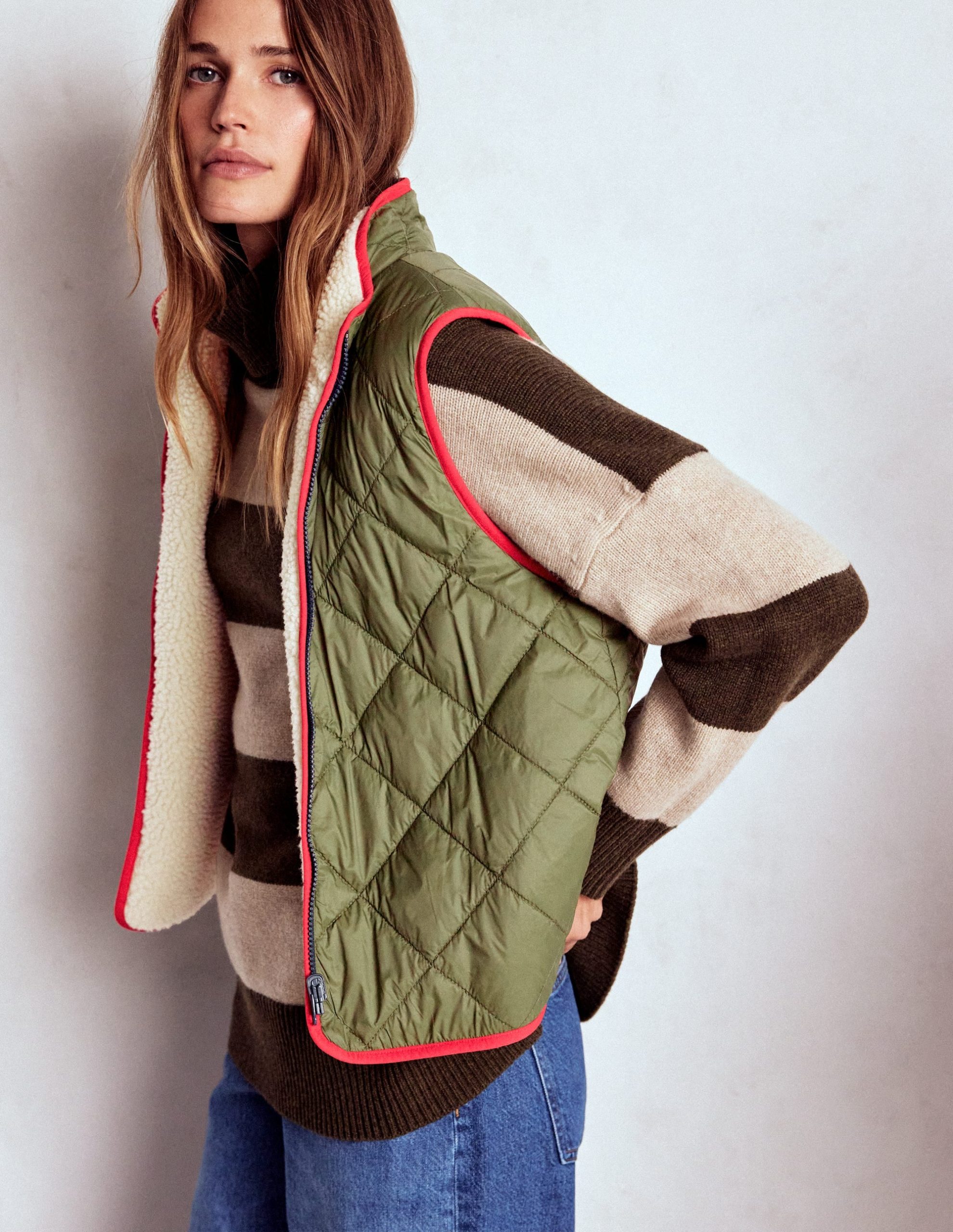 4-In-1 Hooded Parka-Navy. Green. Natural Borg - Image 5