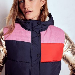 Padded Puffer Coat-Navy. Colourblock
