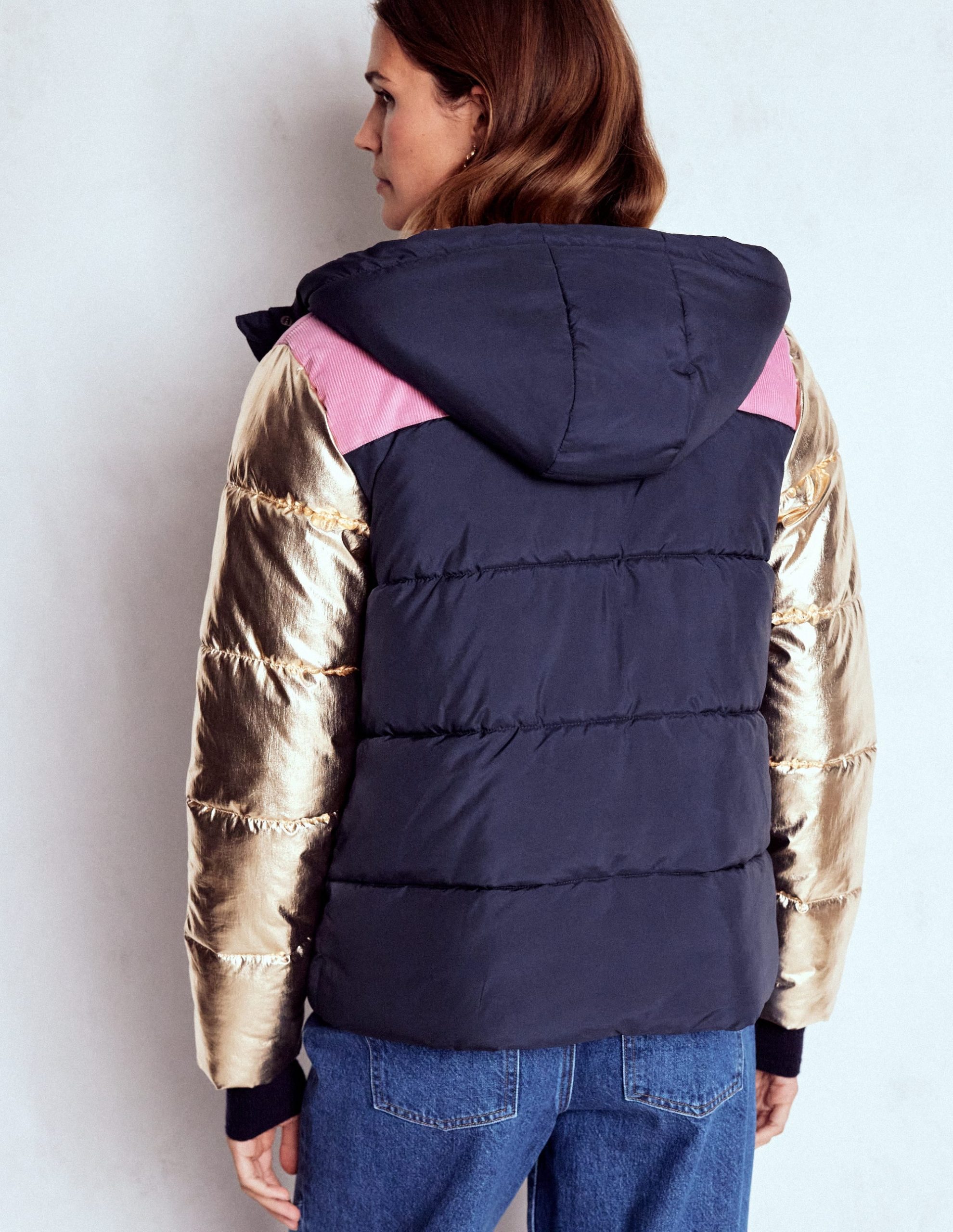 Padded Puffer Coat-Navy. Colourblock - Image 3