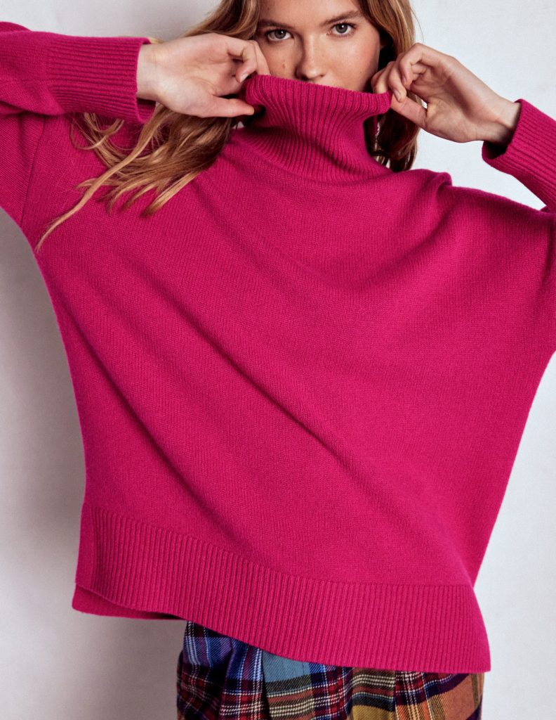 Polly Merino Roll Neck Sweater-Sorbet Pink